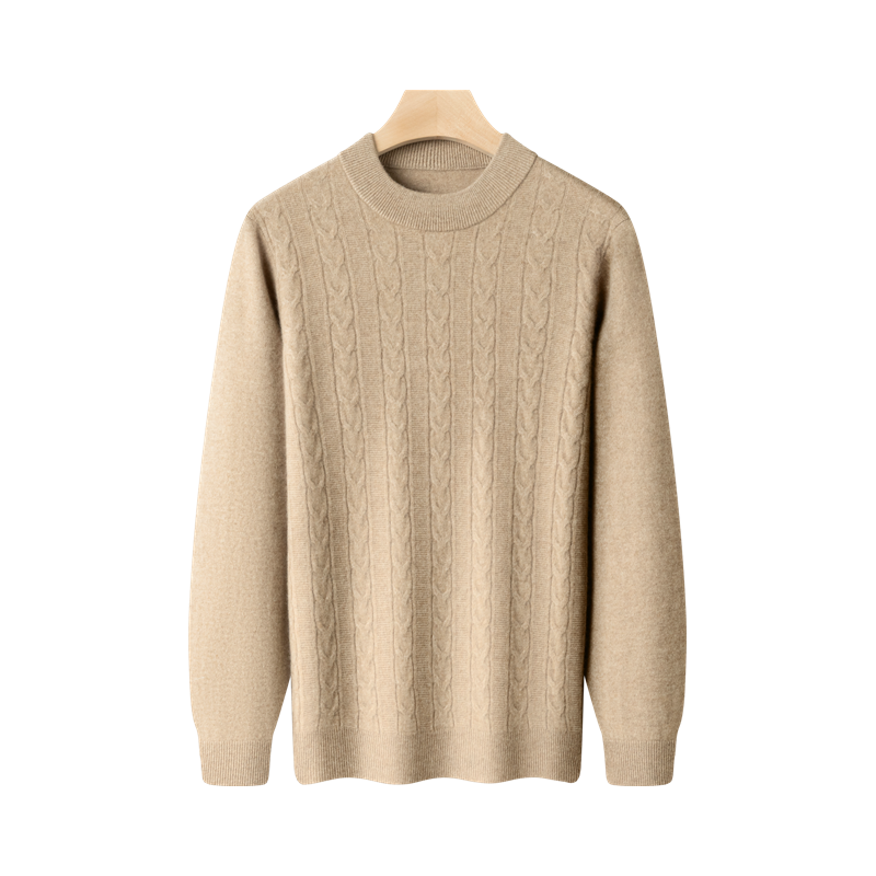 春竹 加厚100%山羊绒男圆领绞花羊绒衫秋冬亲肤保暖休闲针织打底