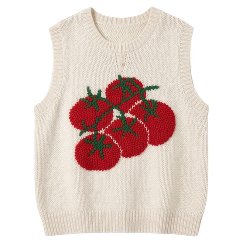 杏色韩系减龄提花软糯针织马甲背心女春季学院风甜美无袖上衣