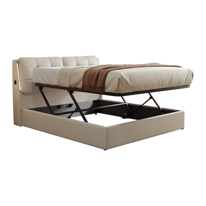 芝华仕（CHEERS）电动储物皮床现代简约主卧大床双人软包床芝华士月亮岛C632白1.8m 真皮-头层皮-摔纹-白-电动储物 1.8*2米