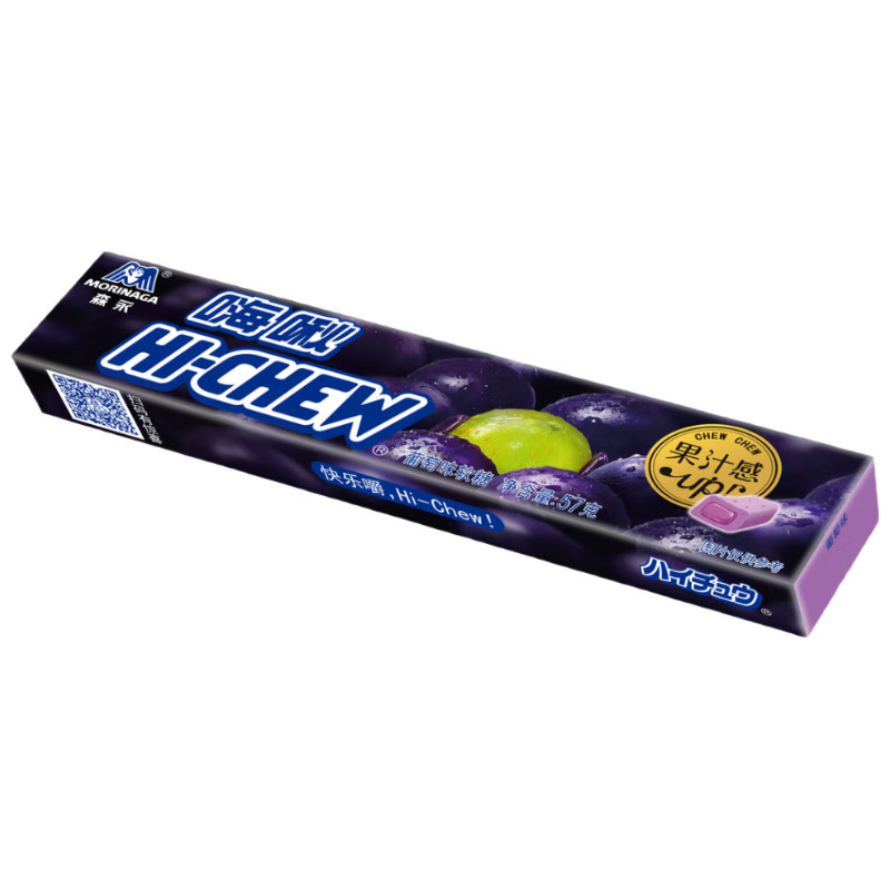 森永（Morinaga）  嗨啾果汁软糖葡萄味 57g 零食水果口味 喜糖  葡萄味57g条装
