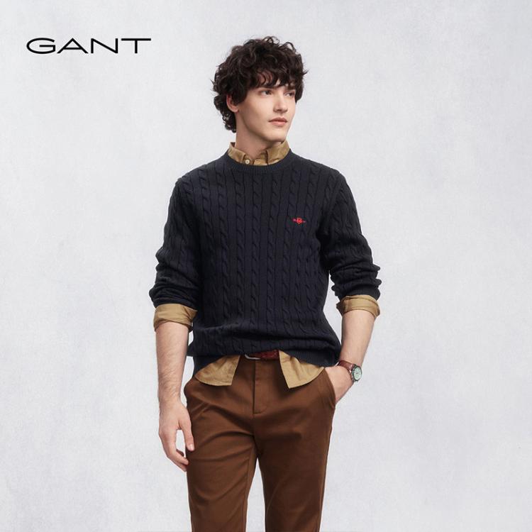 GANT 【绞绞者】甘特秋冬男士纯棉绞花针织衫复古学院休闲长袖针织