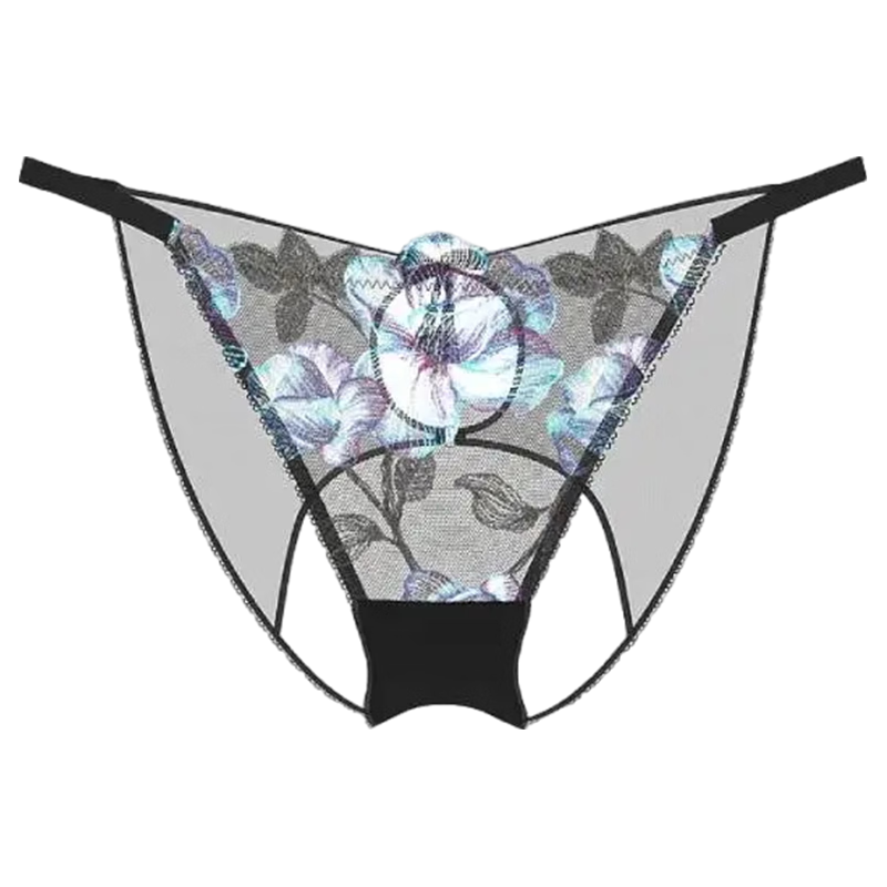 维多利亚的秘密 兰花刺绣镂空绑带性感比基尼低腰内裤 7BPB黑兰花 11271898