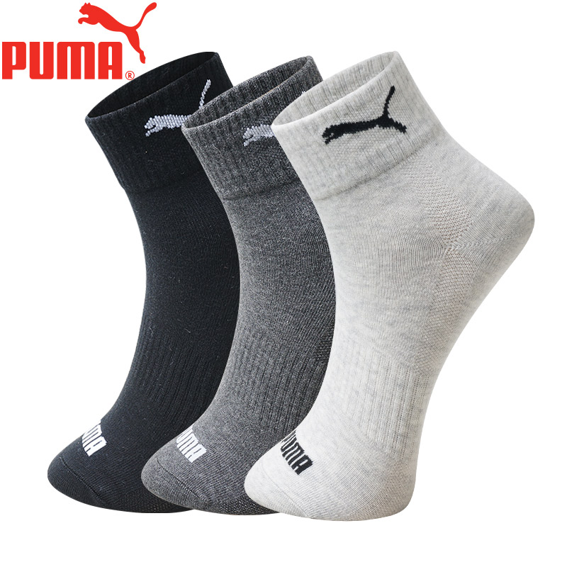 PUMA/彪马 女士中筒袜 3双装 黑+深灰+浅灰 EU35-38