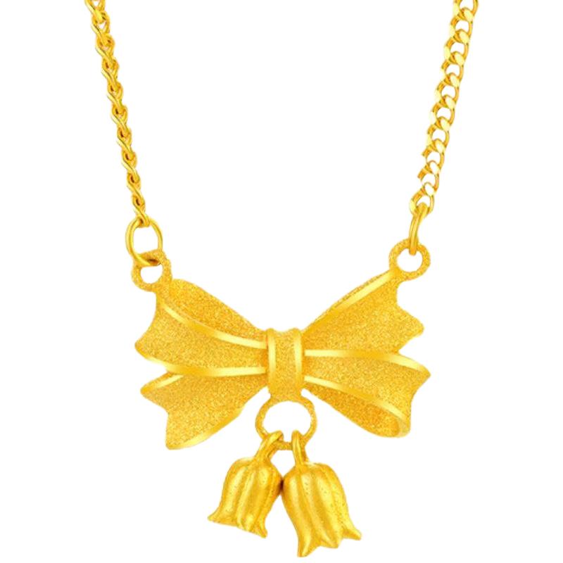 金至尊铃兰花999足金黄金项链女蝴蝶结锁骨链在逃公主
