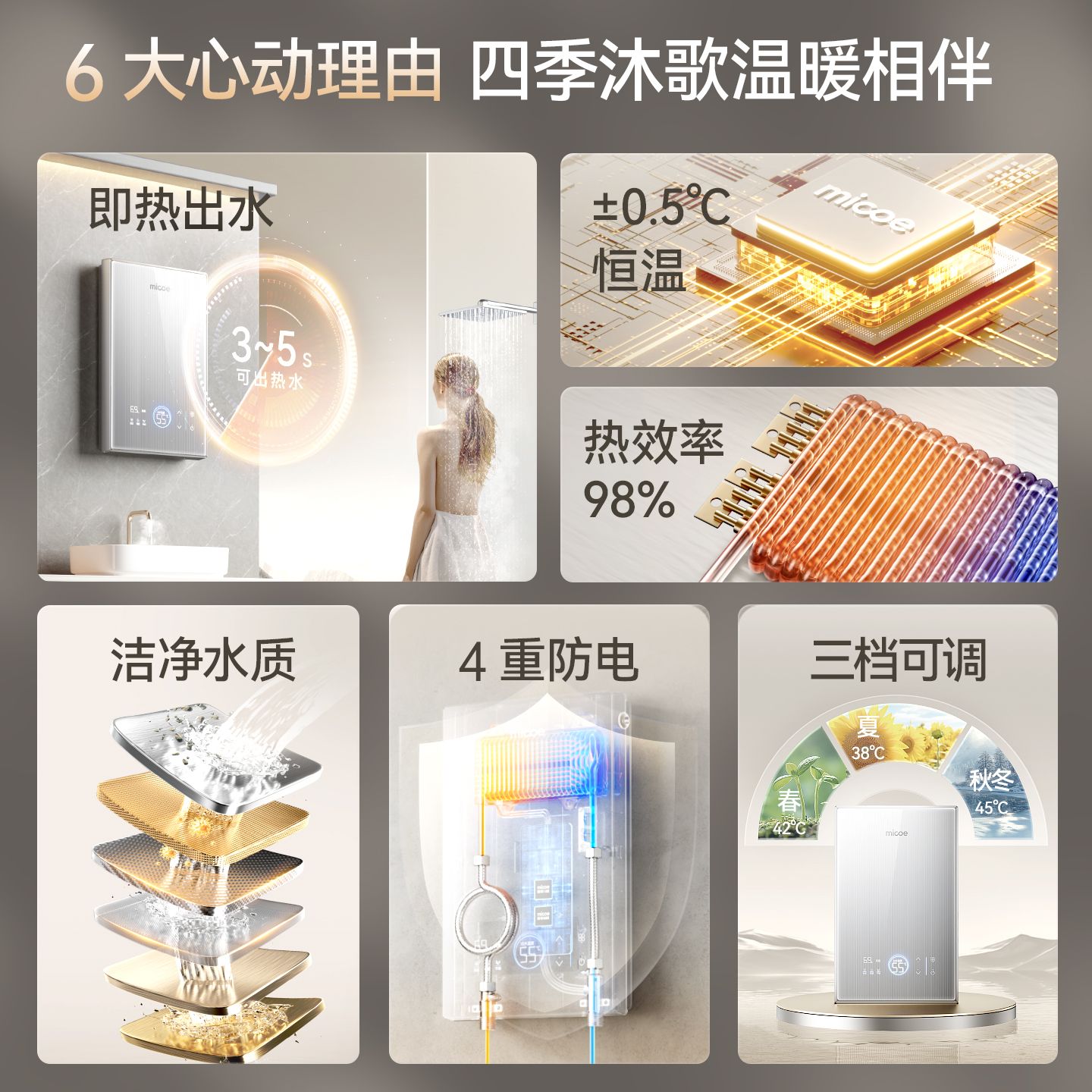 四季沐歌即热式热水器电家庭用洗澡智能变频速热恒温小型节能省电