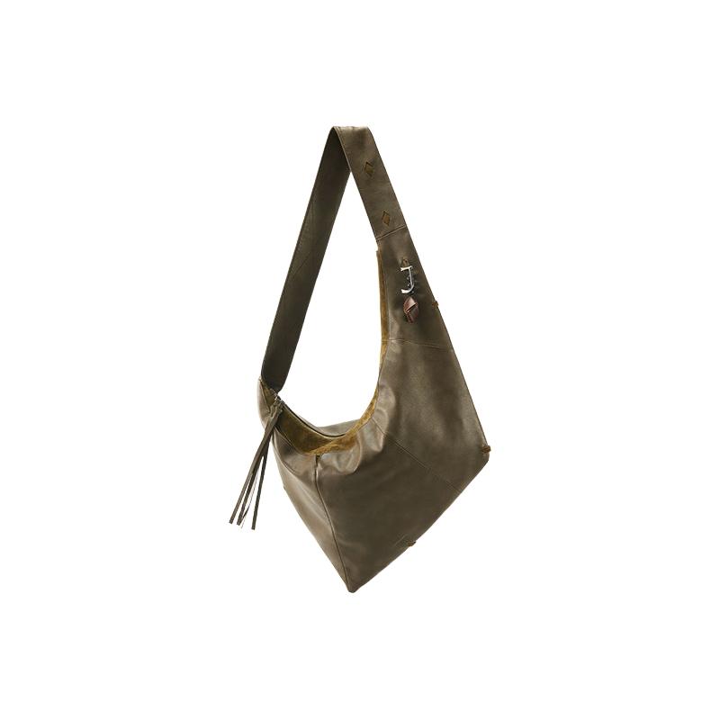 Songmont【蒋奇明联名款】山下有松破壳系列种壳包中性斜跨hobo包 松苔绿Nappa牛皮