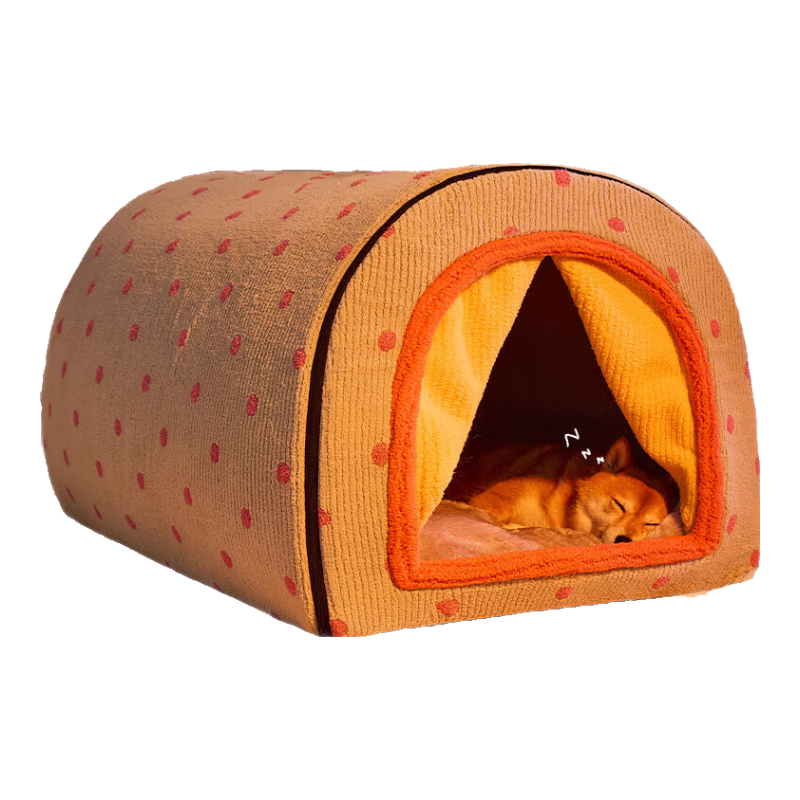 KimPets狗窝冬季保暖封闭式感窝中大型犬用宠物睡觉窝狗床猫窝狗屋 条纹款手提房子窝-灰色 S码【适用5斤内幼宠】40*35*33