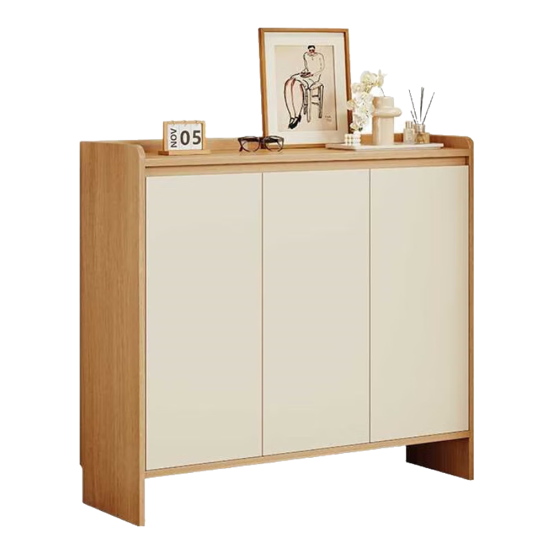 锦需实木鞋柜2025家用门口入户收纳柜一体靠墙入门鞋架玄关柜走廊 【经典三门款】原木色+白色120x34x112cm