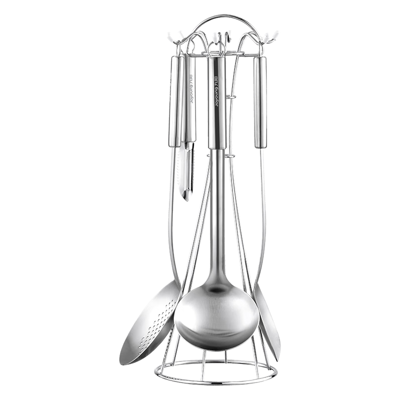 九阳（Joyoung）铲勺套装304不锈钢锅铲汤勺漏勺多用刀挂架五件套CF01G-TC180 【家用套装】304不锈钢五件套