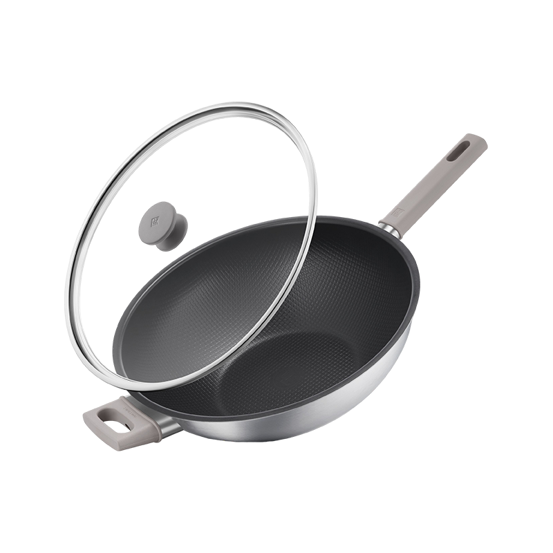 双立人（ZWILLING）不锈钢纯钛超轻炒菜锅不粘锅燃气电磁炉通用Silver Ti II  32cm 纯钛炒锅 32cm