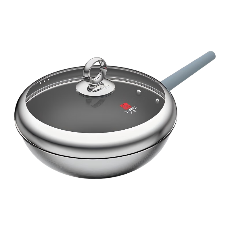 三禾99钛0涂层炒锅无涂层不粘锅钛合金炒菜锅电磁炉燃气通用32cm