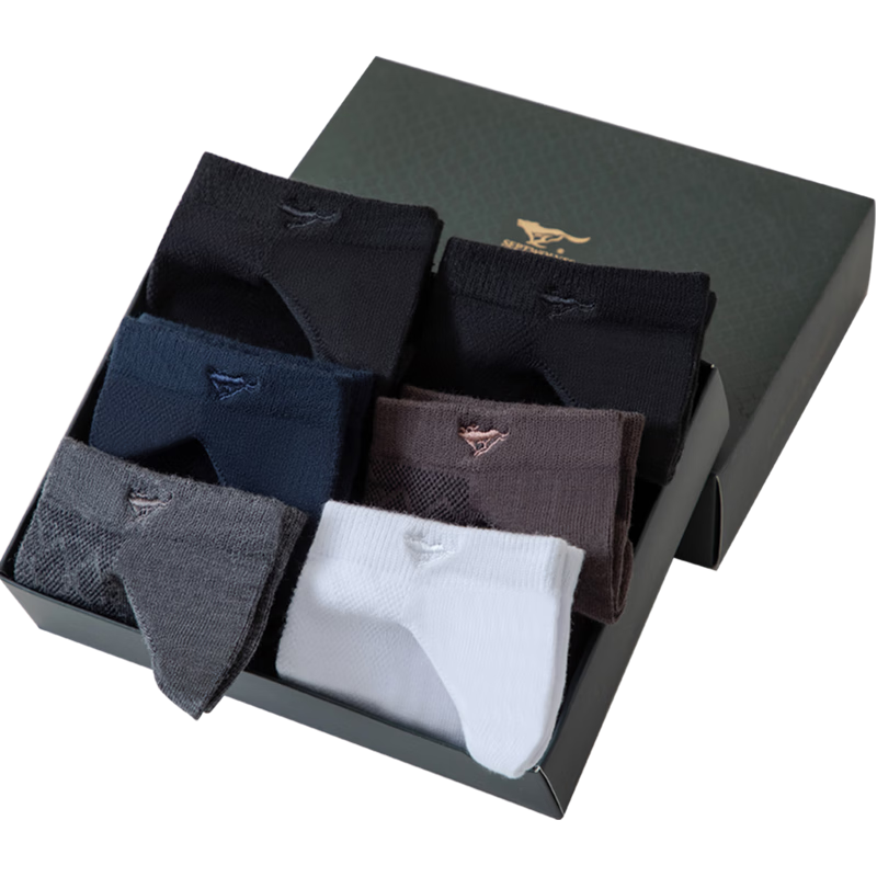 七匹狼袜子男纯棉秋冬季休闲男袜中高筒袜子时尚男袜吸汗透气棉袜 纯棉厚款中筒袜 混色 5双