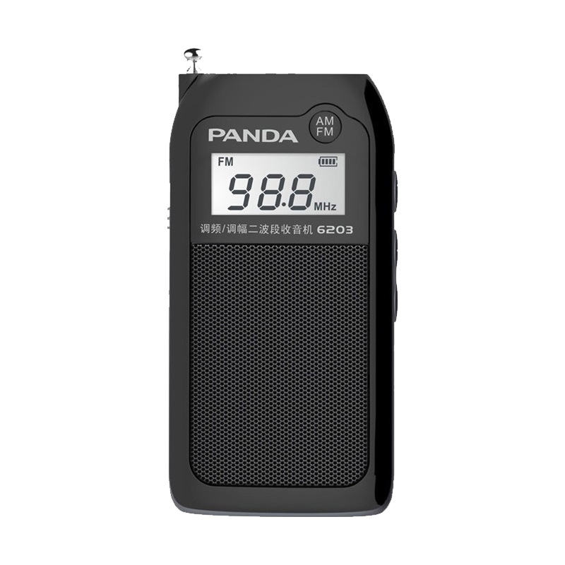 PANDA 熊猫 6203 锂电二波段收音机 小型袖珍便携式插卡迷你音响 老人半导体（黑色）