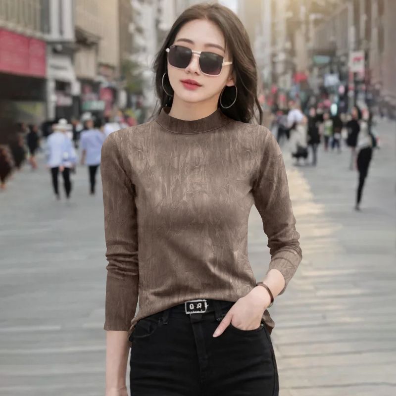 德绒保暖打底衫保暖衣内穿半高领秋冬洋气显瘦百搭字母打底衫