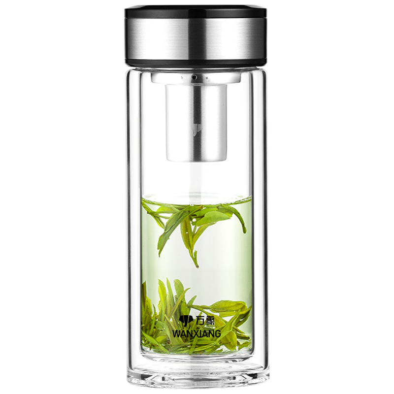 万象（WANXIANG）双层玻璃杯V49L商务办公杯礼盒装钛黑亮便携车载杯居家泡茶杯 钛黑亮410ml 430ml