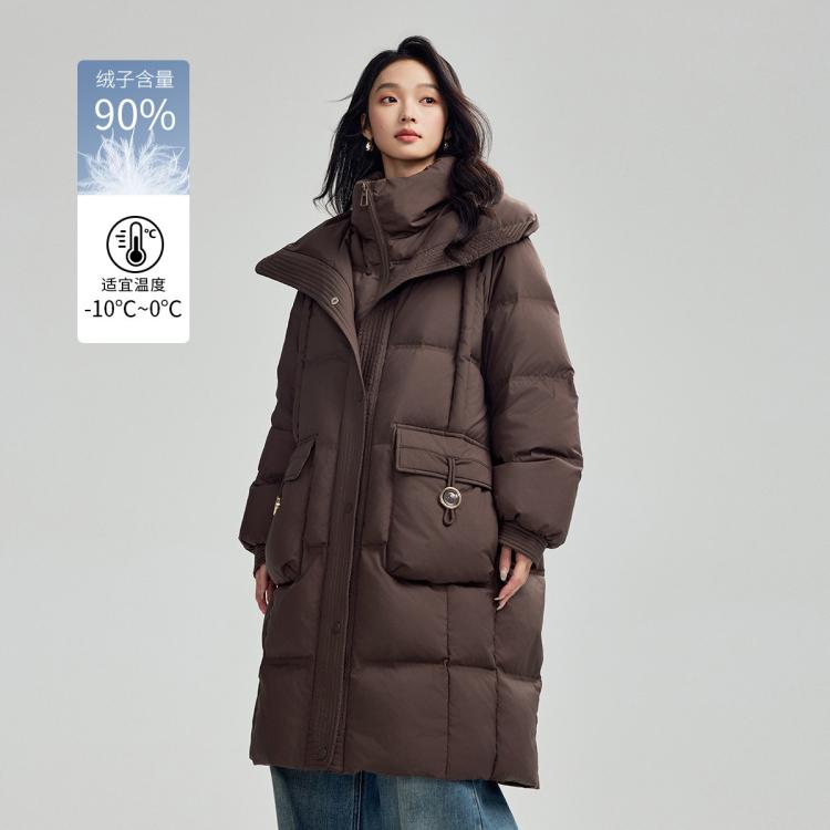 茵曼 【90%绒含量】25年冬季时尚减龄显瘦宽松大翻领保暖羽绒服女