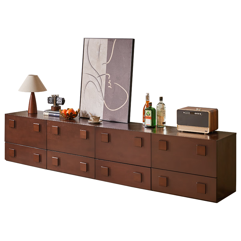 家逸实木电视柜中古卡门柜自由组合柜客厅卧室斗柜模块柜收纳柜隔断柜 中古卡门柜樱桃木色-单个