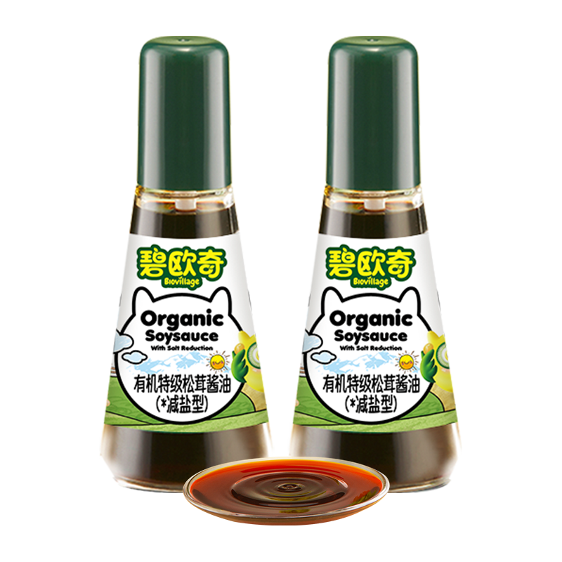 碧欧奇 BioJunior特级有机松茸酱油（酿造酱油）无添加减盐100ml*2瓶