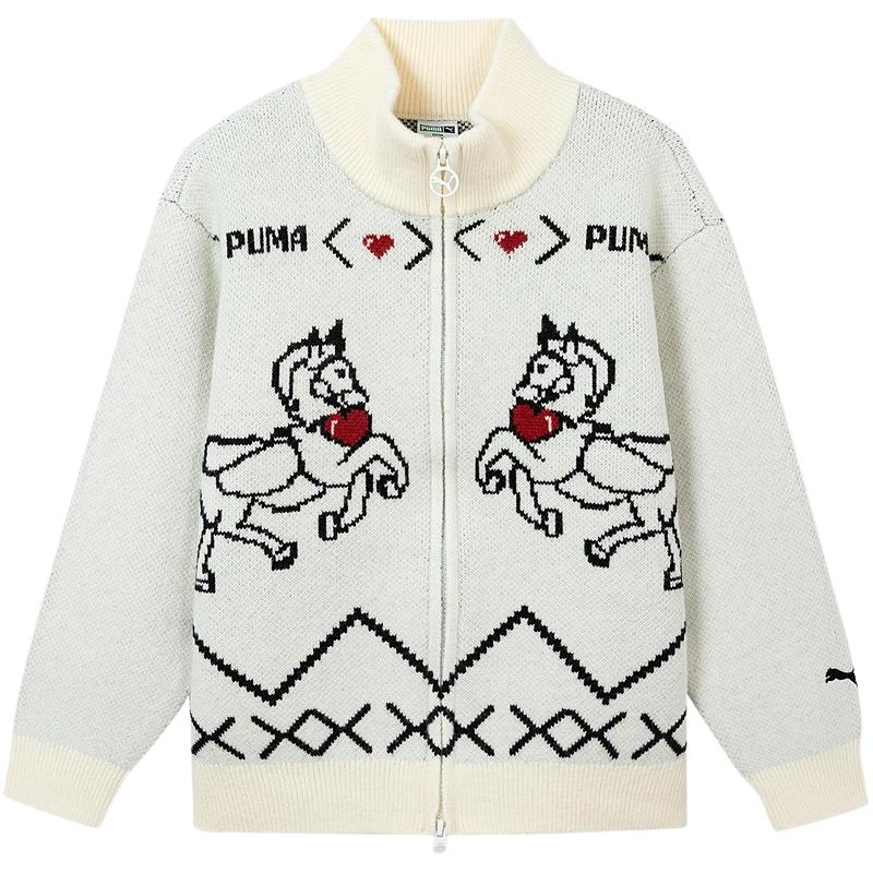 PUMA彪马新年款儿童童装毛衫开衫休闲可爱立领拉链毛衣外套针织衫