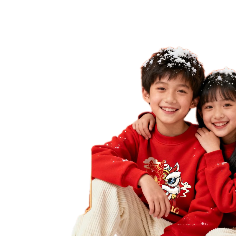 唐狮（TonLion）童装儿童加绒卫衣宝宝2026新款拜年圆领上衣男女童秋冬喜庆服 红色0