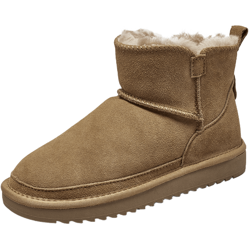 YEARCON 意尔康 女鞋经典保暖短筒棉鞋一脚蹬时尚短靴女简约轻便雪地靴 Y763ZM49281W 驼色 36