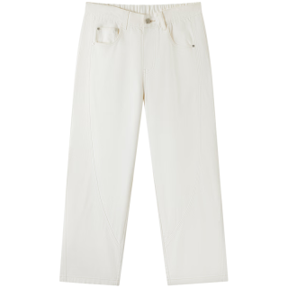 gxgjeans 真五折 美式分割设计松紧腰宽松简约牛仔长裤 米白