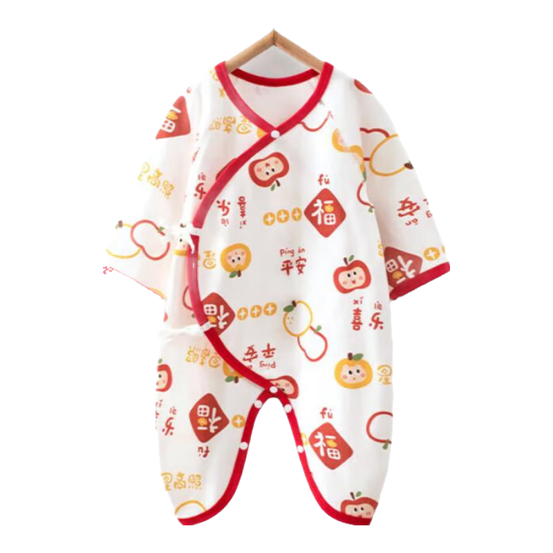 婴蓓依新生儿蝴蝶衣婴儿连体衣a类纯棉宝宝衣服系带和尚服红色新年款