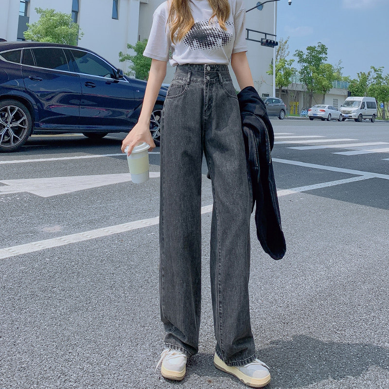 高腰软牛仔裤女2025春秋直筒宽松垂感显瘦小个子窄版阔腿裤子