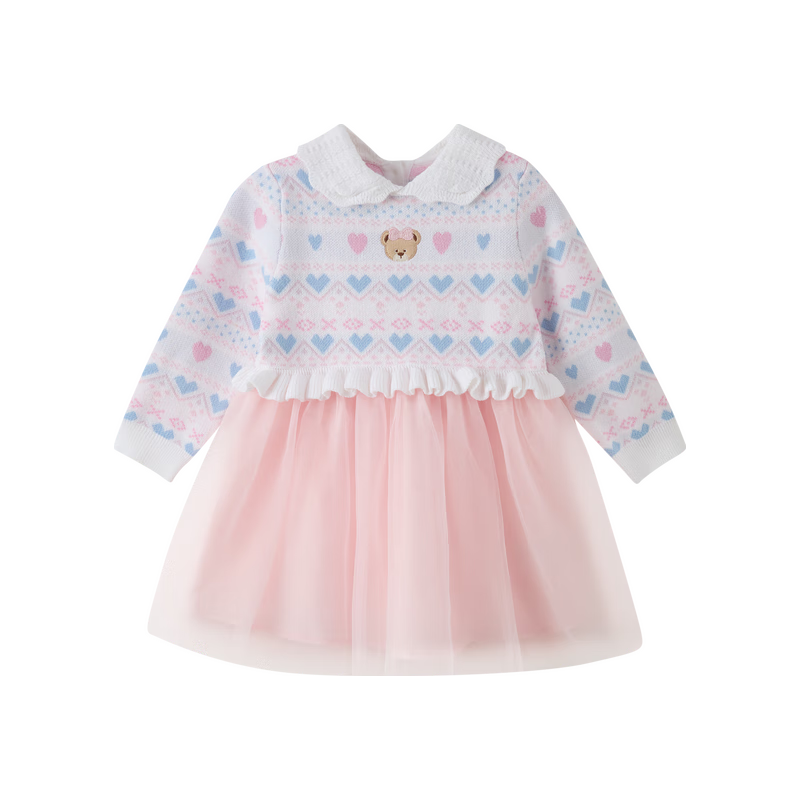 PawinPaw卡通小熊童装26年女宝宝儿童网纱毛织连衣裙甜美时尚 Pink粉色/25 100