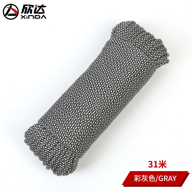 降落伞绳子伞兵绳绳帐篷防风绳索登山攀岩绳织绳户外伞绳线 彩灰色【黑白方格】-31米