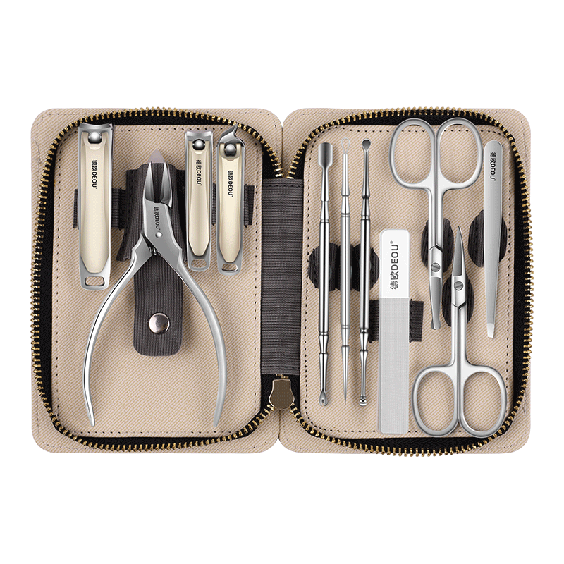 德欧（DEOU）德国指甲刀套装防飞溅不锈钢指甲剪甲沟鹰嘴钳修脚修甲工具11件套 魔法灰【十一件套】