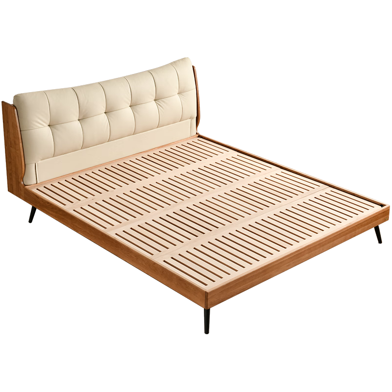 联邦（LANDBOND）家具 北欧原木风真皮软靠包实木床主卧1.8米双人床北美樱桃木床 浮云真皮实木床 | 金属脚 1.8*2米 浮云床1.8米 | 真皮靠包