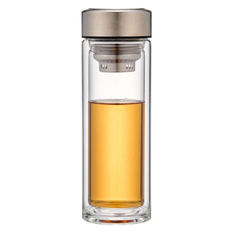 金镶玉茶杯 家用喝泡茶双层玻璃杯水杯子茶水分离办公杯商务盒 钛逸