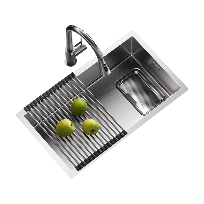 悍高（HIGOLD）H1系列不锈钢集渣卷帘水槽手工大单槽配多功能抽拉龙头68*43cm