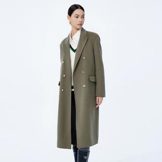 初冬季外套女全绵羊毛复古双排扣气质通勤长款毛呢外套大衣女