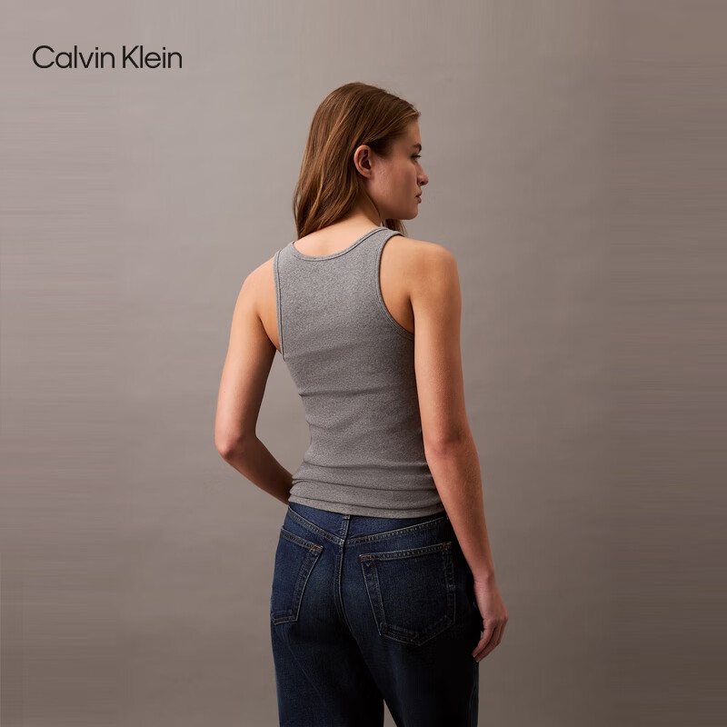 Calvin KleinJeans25夏季女士休闲气质ck罗纹弹力修身内搭纯色背心针织T恤