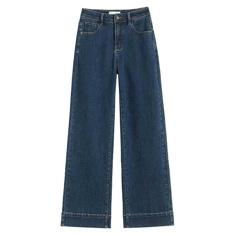 茵曼 复古百搭直筒牛仔裤女2025春秋款通勤时尚高腰显瘦舒适裤子