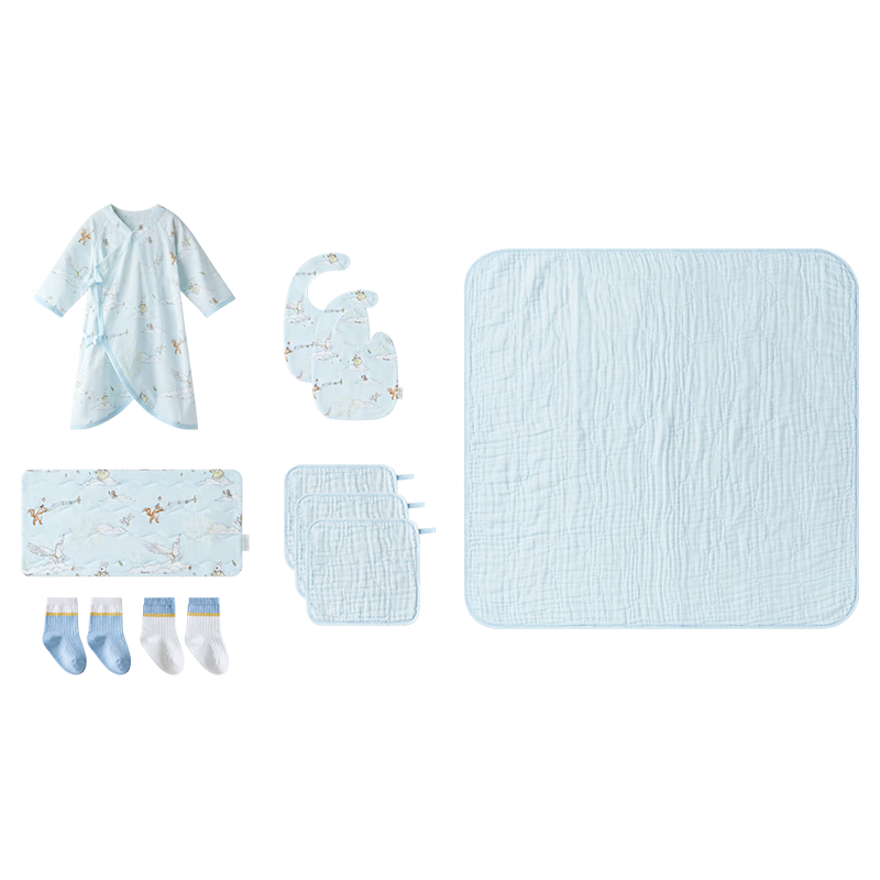 全棉时代婴儿礼盒新生儿宝宝周岁满月礼出生初生装 10件59码 【四季款10件】乐游梦境蓝 59cm （1-3个月）