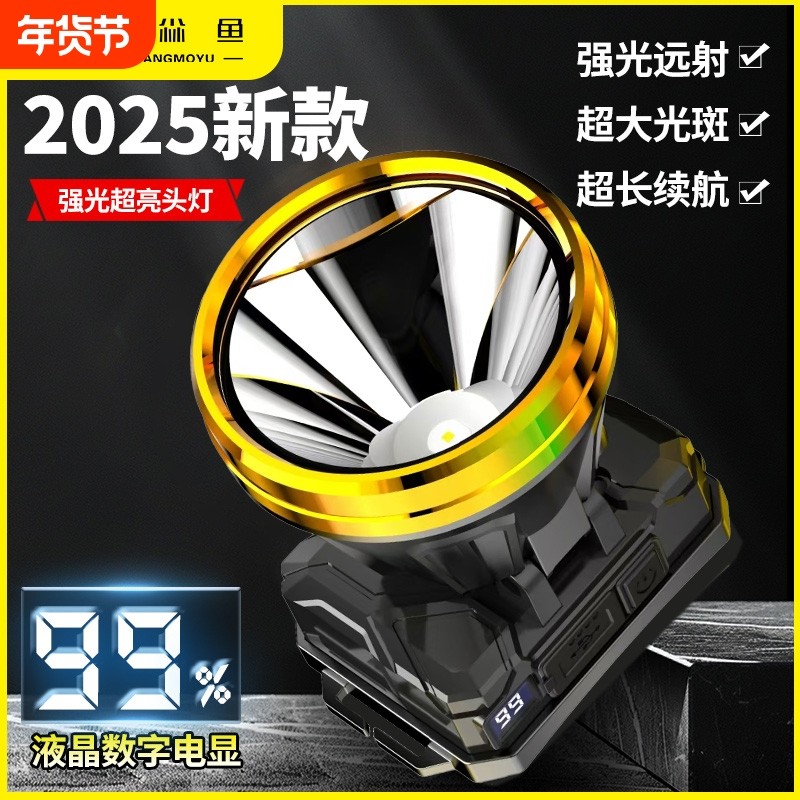 头灯2025强光超亮充电头戴式照明灯户外矿灯感应工地防水