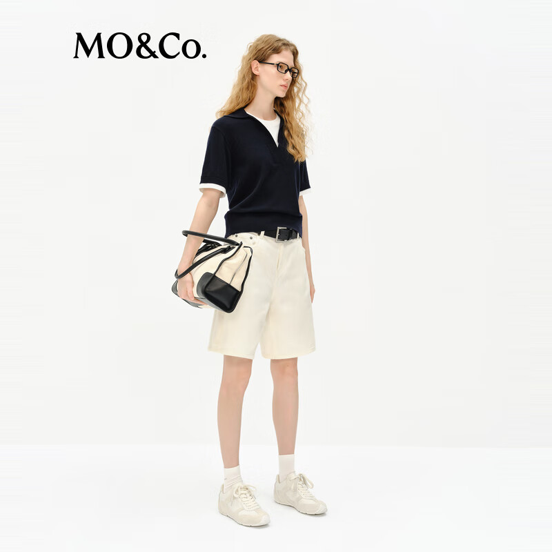 MO&Co.牛仔短裤春白色五分裤宽松直筒无弹棉质MBE1SOTK01 牛仔白色 XXS 24