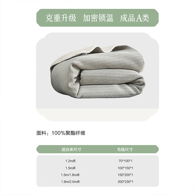 水星家纺百丽丝水星集团旗下 A类加厚雪尼尔毯毛毯 午休毯子毛毯被子 【A类不易掉毛】晚月灰毛毯 70cm×100cm