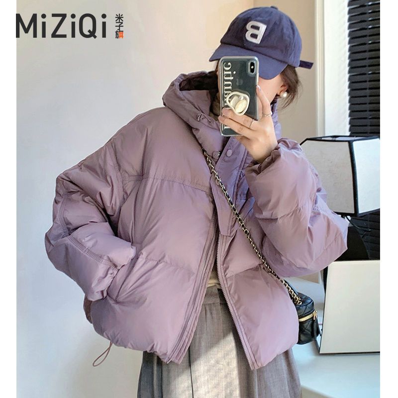 短款棉袄棉服女秋冬2025时尚韩系纯色加厚连帽面包服保暖外套