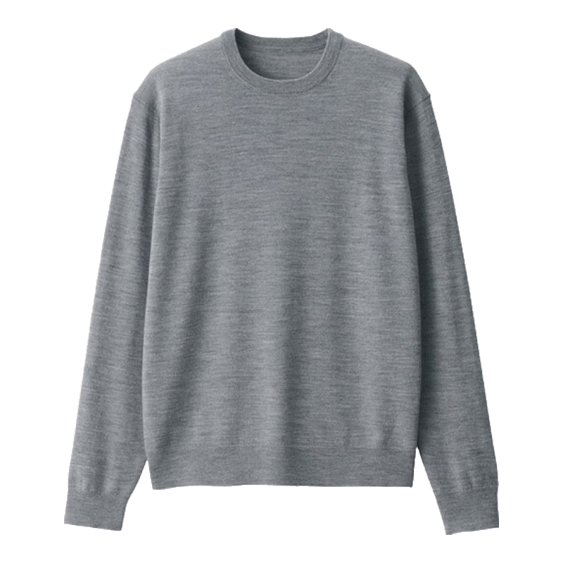 MUJI男式 羊毛可水洗高针距圆领毛衣 男士冬季男款长袖针织衫AA0PDA4A 灰色