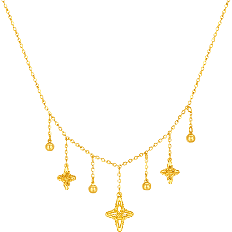 中鑫珠宝5G工艺流光星愿黄金项链镂空星芒星光珠坠子幸运足金999套链 4.39g