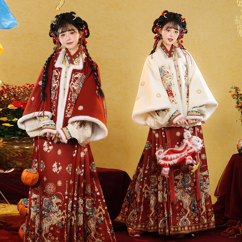 玉术【天马贺岁】原创汉服女冬款拜年服加厚加绒套装马面裙方领袄