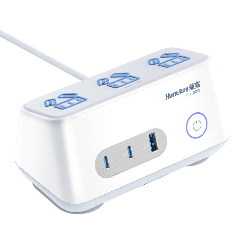 航嘉充吧高能W100快充插座桌面充电站多功能氮化镓100W插线板/智能充电/立式带usb接口排插 100W桌面充电站