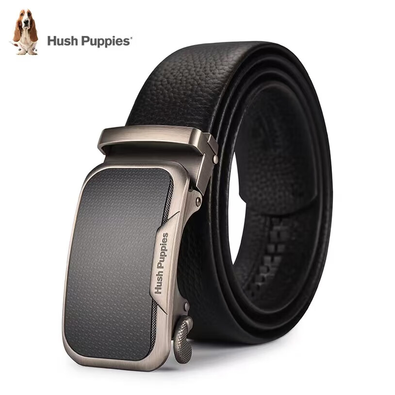 暇步士（Hush Puppies）男士高端皮带商务真皮内穿扣式自动扣高端纯牛皮腰带男款礼盒装 黑色023W-外扣 125cm 带身宽度3.5cm