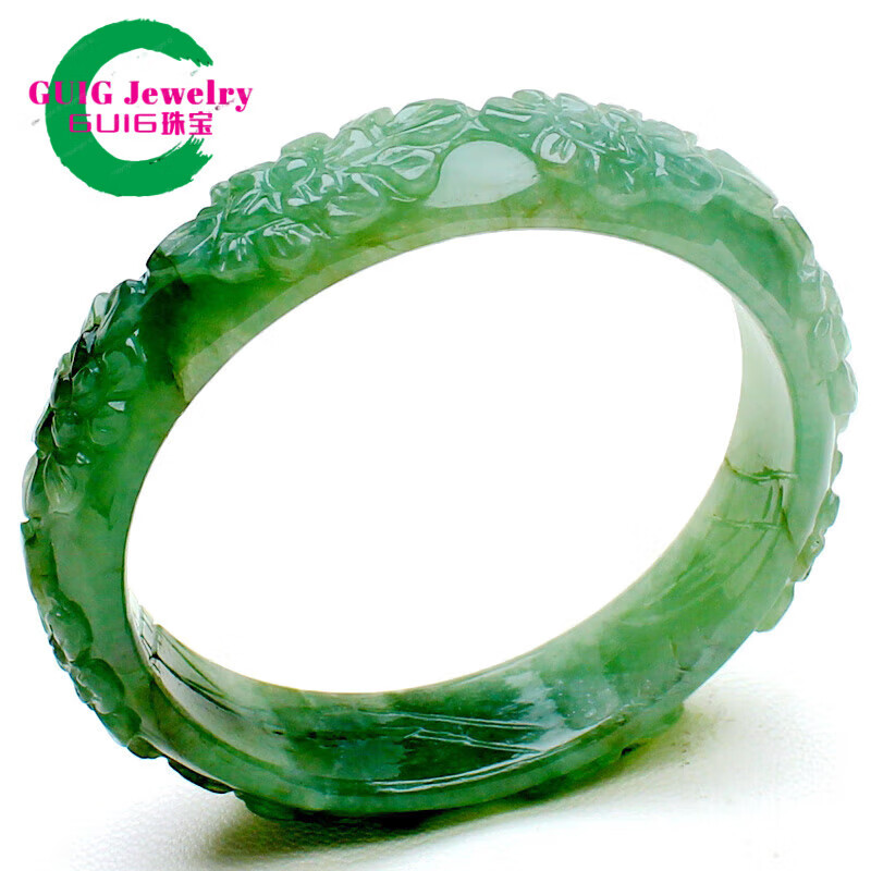 GUIG【精品】雕花翡翠手镯天l然缅甸翡翠a货A货冰糯种如意贵妃 自选