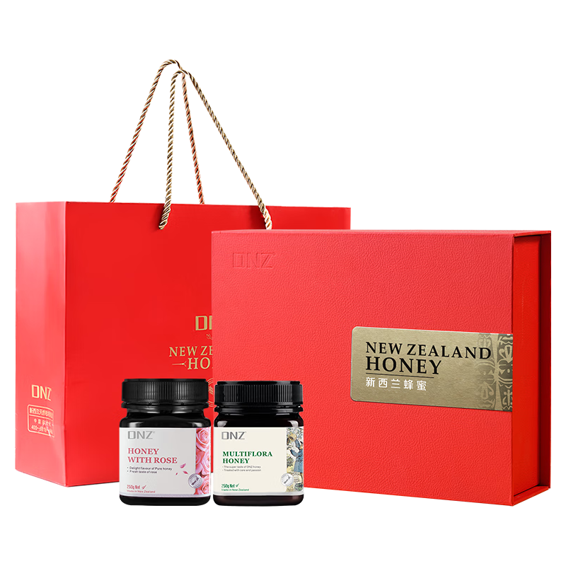DNZ蜂蜜礼盒 年货 纯净多花种+玫瑰250g*2瓶新西兰 朋友员工团购福利 高品质营养品