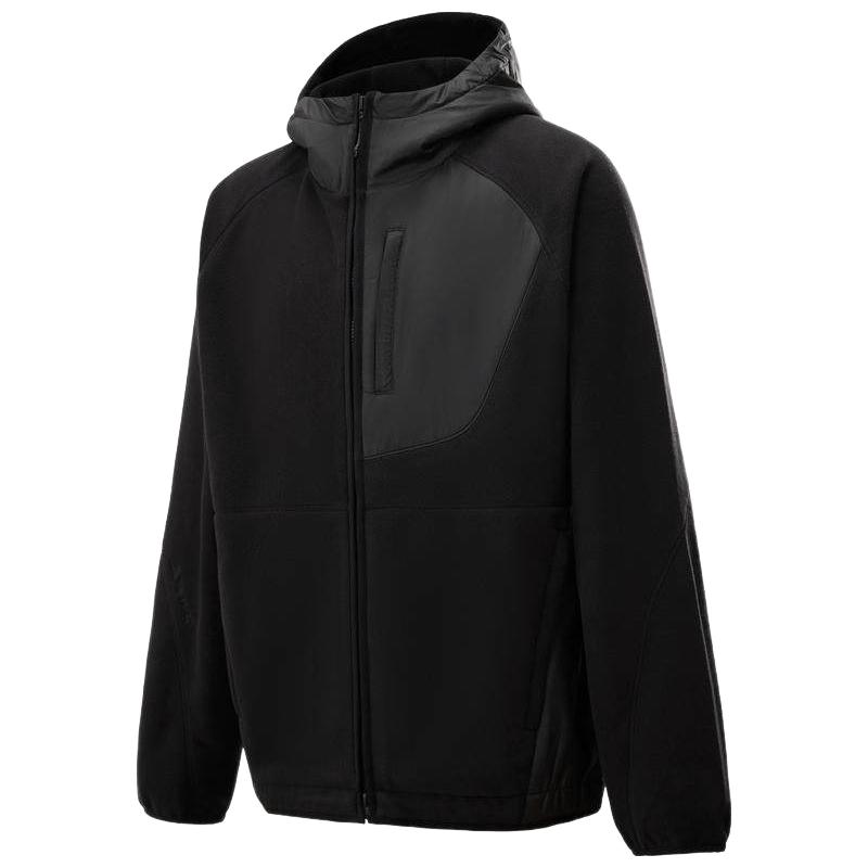 /可隆 KOLON SPORT抓绒夹克 男子户外露营秋冬保暖轻便宽松连帽梭织外套 LHFJ4WTK35-BK 黑色 L 175/96A